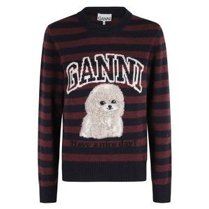 Ganni Blue/Burgundy Graphic Stripes Sweater - NWT